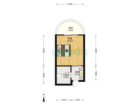 宝龙城市广场 1室0厅1卫 37平方