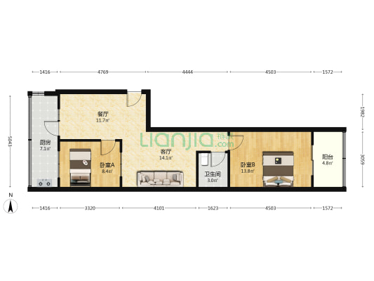 刚玉三区 2室2厅1卫 69平方