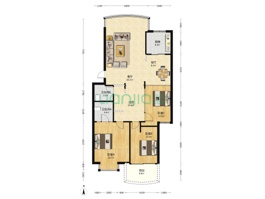 丹凤花园三区 3室2厅2卫 131平方