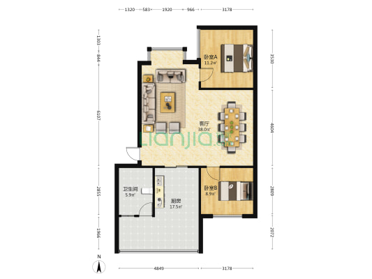 霞晖路13号 2室1厅1卫 93平方