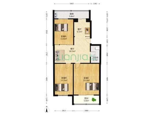 富锦路 3室2厅1卫 104平方