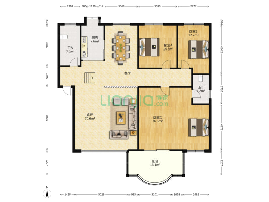 莲花池小区 3室1厅2卫 186平方