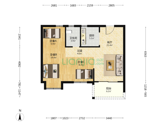 芳韵雅苑C区 3室1厅1卫 93平方