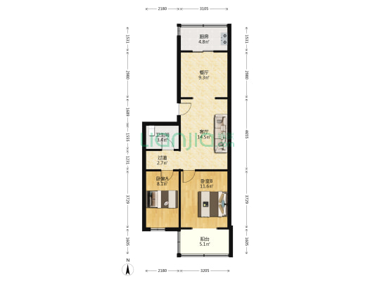 铁路花园 2室2厅1卫 69平方