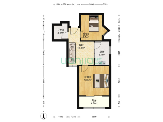 和平嘉园 2室1厅1卫 64平方