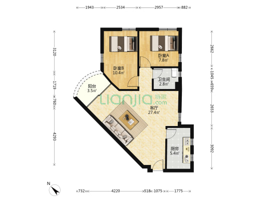 海洋广场 2室1厅1卫 75平方