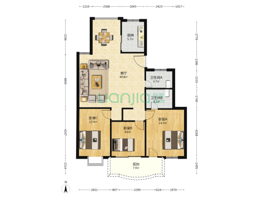 宏锦花苑 3室1厅2卫 118平方