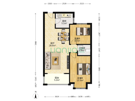 公园首府 2室1厅1卫 92平方