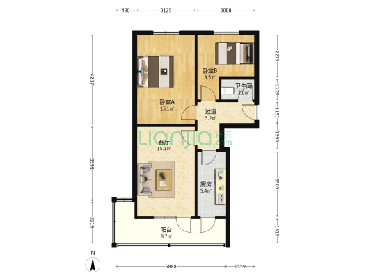 东七路118号 2室1厅1卫 69平方