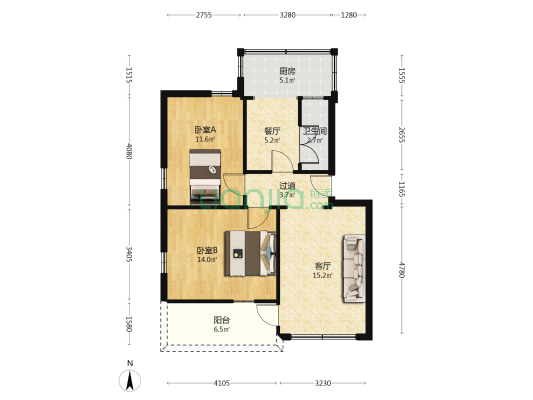 南面小区 2室2厅1卫 72平方