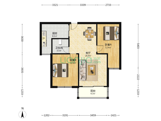 双湖壹品 2室1厅1卫 89平方