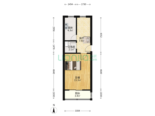 三五四三社区居民委员会 1室1厅1卫 46平方