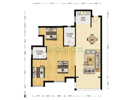 鑫华庭 3室1厅2卫 117平方