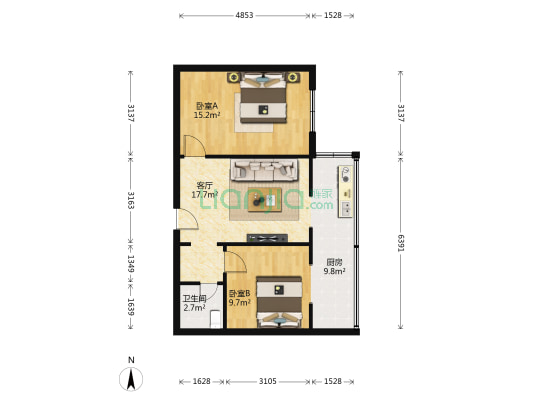 跃进东里 2室1厅1卫 68平方