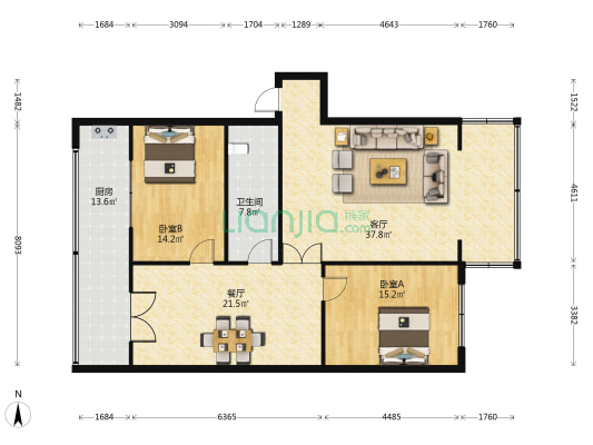 顺城街 2室2厅1卫 131平方