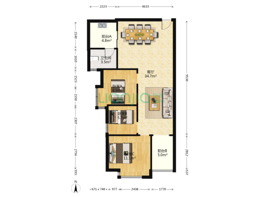 云天华庭 3室1厅1卫 85平方