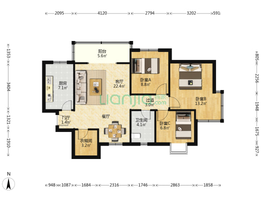 针织厂小区 3室1厅1卫 96平方