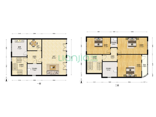 新庄小区 3室2厅3卫 189平方