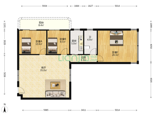 德明大厦 3室1厅1卫 113平方