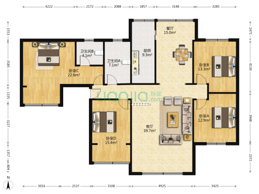 永福路23号院 4室2厅2卫 146平方