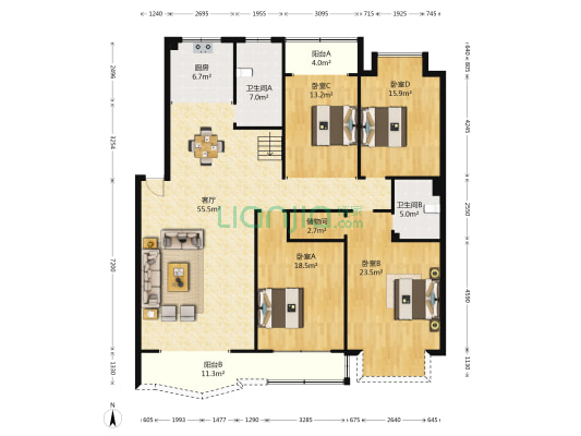 锦苑小区 4室1厅2卫 190平方