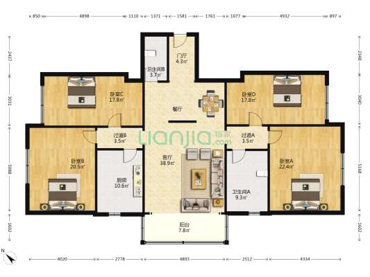 新华大厦 4室1厅2卫 209平方