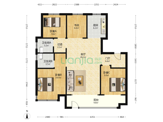 银丰御玺 4室1厅2卫 128平方