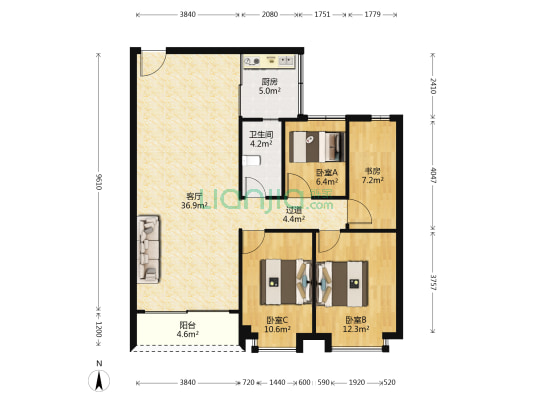 利福花园 4室1厅1卫 109平方