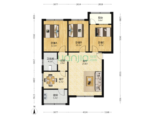 怡河苑南区 3室2厅1卫 98平方