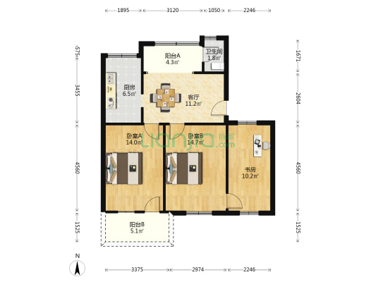 军工社区 3室1厅1卫 79平方