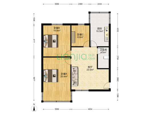 龙山路 3室1厅1卫 98平方