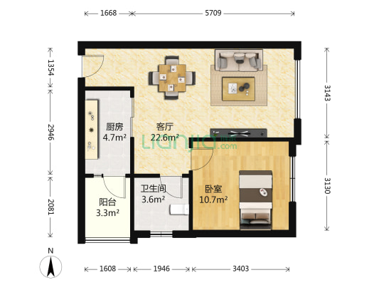 正规1房+开发商精装修+楼层适中适合居家-户型图
