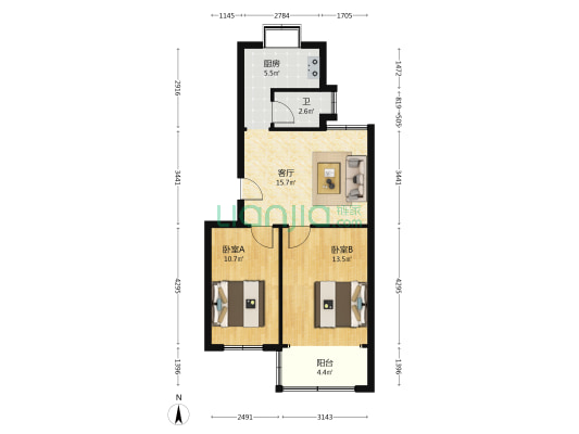 书院路352号 2室1厅1卫 65平方