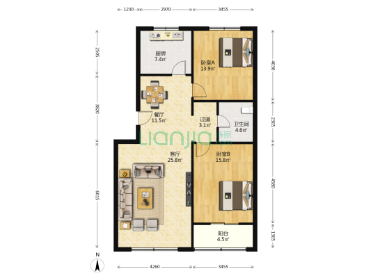园丁花园 2室2厅1卫 112平方