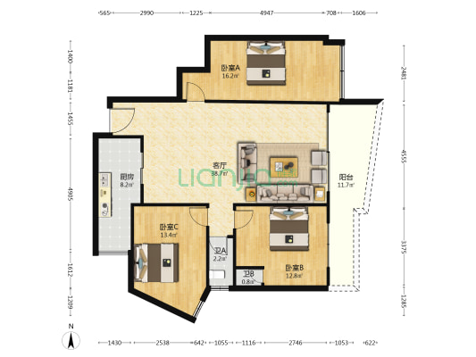 雍华庭 3室1厅2卫 120平方