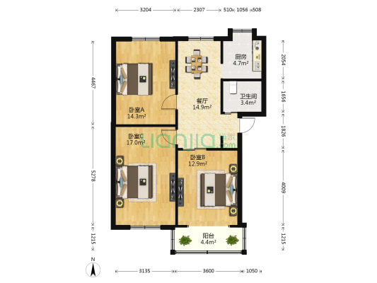 八一配件厂宿舍 3室1厅1卫 85平方