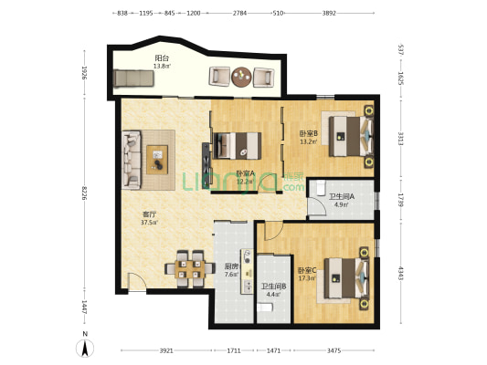 丽园春晓 3室1厅2卫 121平方