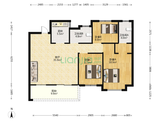 平和御江山 3室1厅2卫 118平方