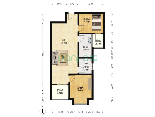 绿洲花园3号院 2室1厅1卫 79平方