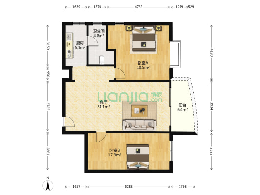 康富花园八期 2室1厅1卫 124平方