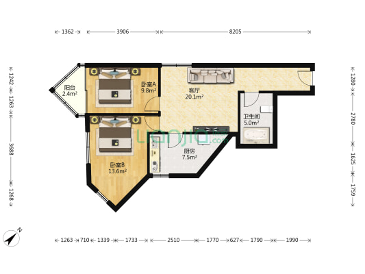 华苑小区 2室1厅1卫 74平方