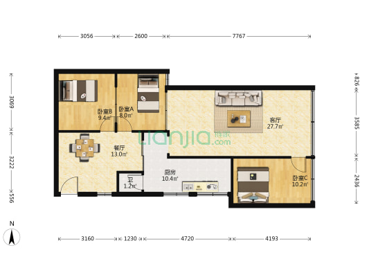 旭东路164号 3室2厅1卫 98平方