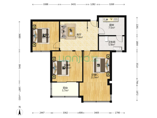 睢宁装饰城 3室1厅1卫 110平方