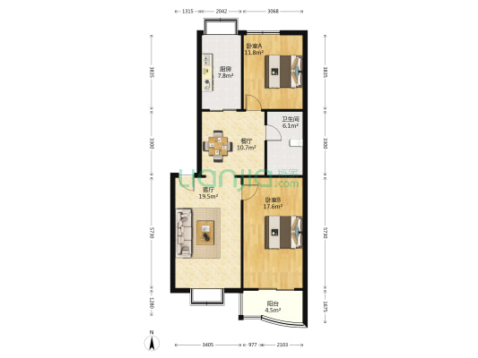广苑公寓 2室2厅1卫 91平方