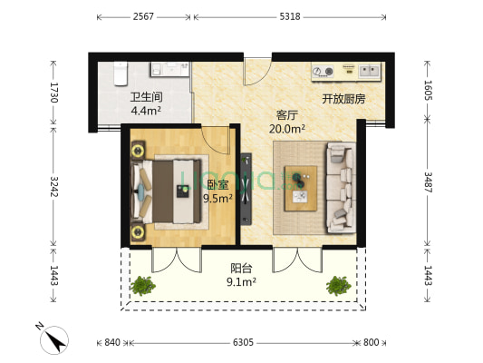 金隅大成西溪里二期 1室1厅1卫 56平方