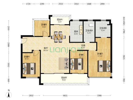 天安金山湖境 4室1厅2卫 131平方