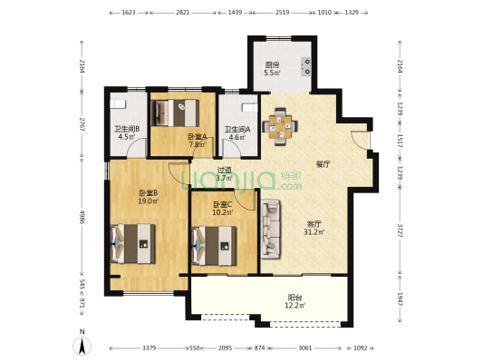 普罗理想国西11苑 3室1厅2卫 134平方