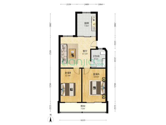 西安正合锻压厂居民小区 2室1厅1卫 73平方