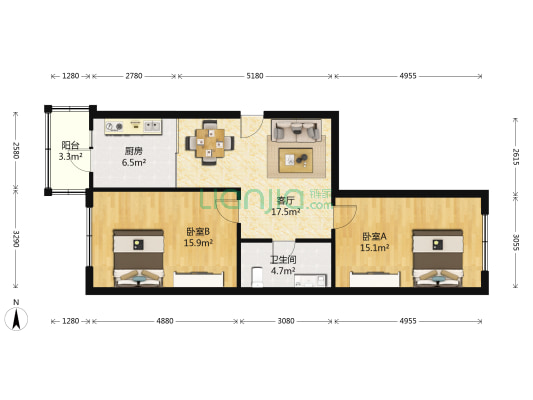 民众小区 2室1厅1卫 88平方