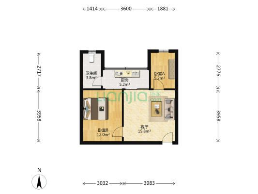 金田花园 2室1厅1卫 53平方